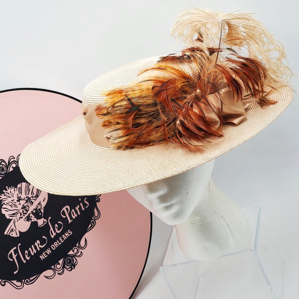 Fleur de Paris Boater's Straw Hat with Feathers